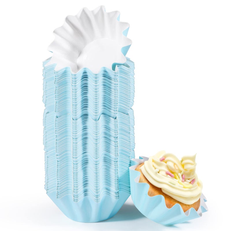 TRUSBER Blue Cupcake Liners Standard Muffin Wrappers Nonstick Greaseproof 210g PET Coated Paper Baking Cups Holder for Baby Shower for Baby Boy100 Count No Muffin Pan Needed
