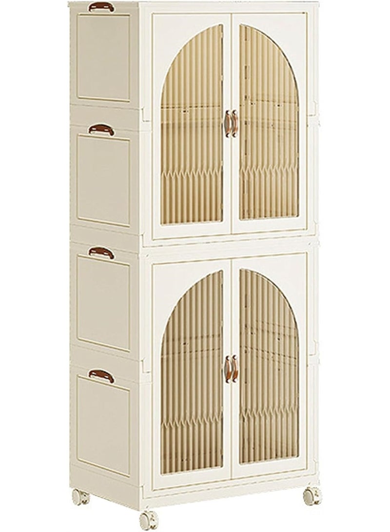 Generic 2 Layer Stackable Closet Wardrobe, Multifunctional Storage Cabinet Clothes Organizer with Door and Wheels, Foldable Plastic Storage Bins Baby Clothes Cabinet Storage Box for Home Office Kitchen and Bedroom (2 Layer, 2A)  - Image 2