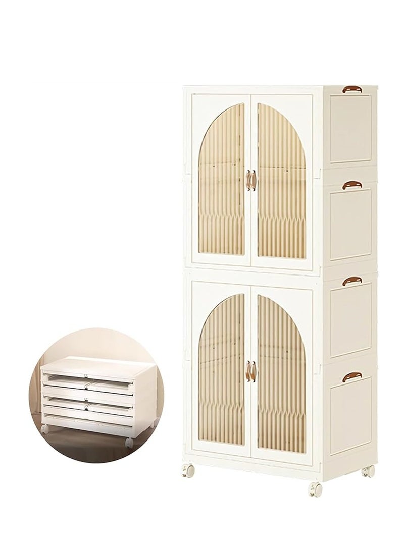 Generic 2 Layer Stackable Closet Wardrobe, Multifunctional Storage Cabinet Clothes Organizer with Door and Wheels, Foldable Plastic Storage Bins Baby Clothes Cabinet Storage Box for Home Office Kitchen and Bedroom (2 Layer, 2A)  - Image 1