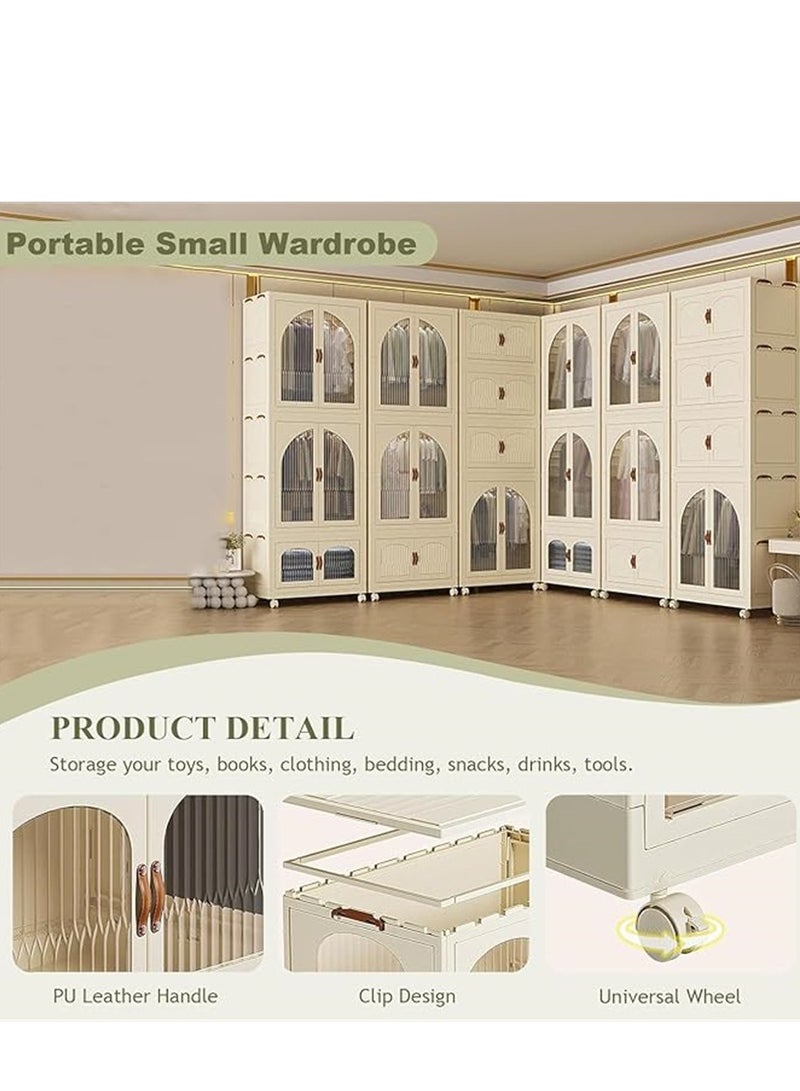Generic 2 Layer Stackable Closet Wardrobe, Multifunctional Storage Cabinet Clothes Organizer with Door and Wheels, Foldable Plastic Storage Bins Baby Clothes Cabinet Storage Box for Home Office Kitchen and Bedroom (2 Layer, 2A)  - Image 3