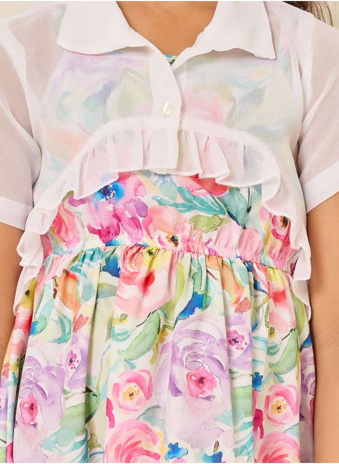Styli - Floral Print Dress with Bolero Set - Image 1