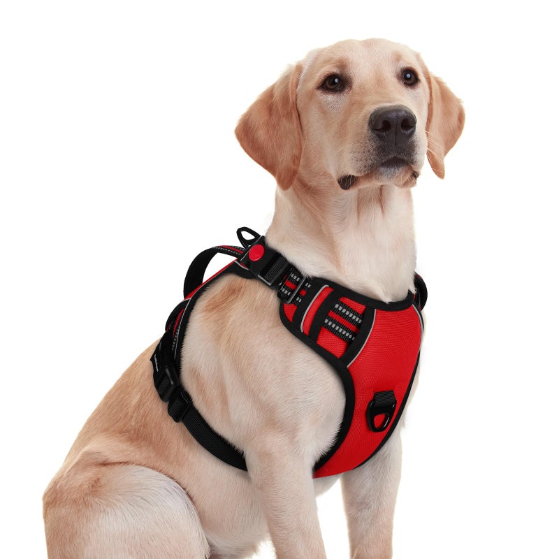 rabbitgoo Dog Harness Medium Sized, No Pull Pet Harness with Soft Padded Handle, Adjustable Reflective Vest with 3 Buckles, Easy Walking Harness with 2 Leash Clips, Red, M - Image 1
