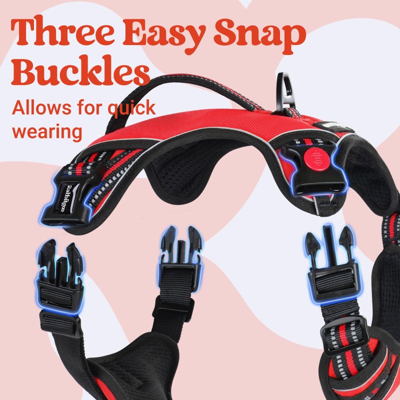 rabbitgoo Dog Harness Medium Sized, No Pull Pet Harness with Soft Padded Handle, Adjustable Reflective Vest with 3 Buckles, Easy Walking Harness with 2 Leash Clips, Red, M - Image 4
