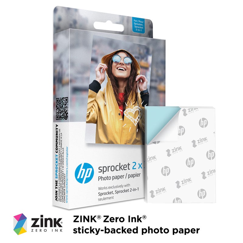HP ورق صور HP Sprocket مقاس 2 × 3 بوصة بريميوم زنك لاصق خلفي (50 ورقة) متوافق مع طابعات الصور Hp Sprocket - Image 2