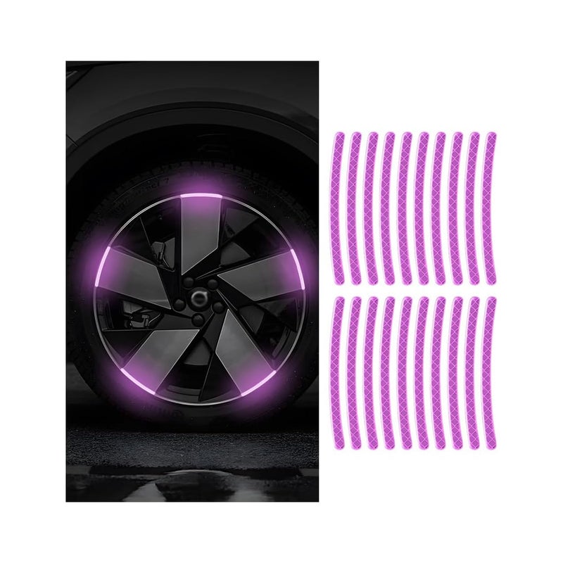 Zipelo 20PCS Reflective Car Wheel Decorative Stripe Stickers, Anti Scratch Vehicle Night Safety Warning Tape Decal, Automotive Exterior Tire Rims Sticker Accessories, Universal Fit (Purple) - Image 1