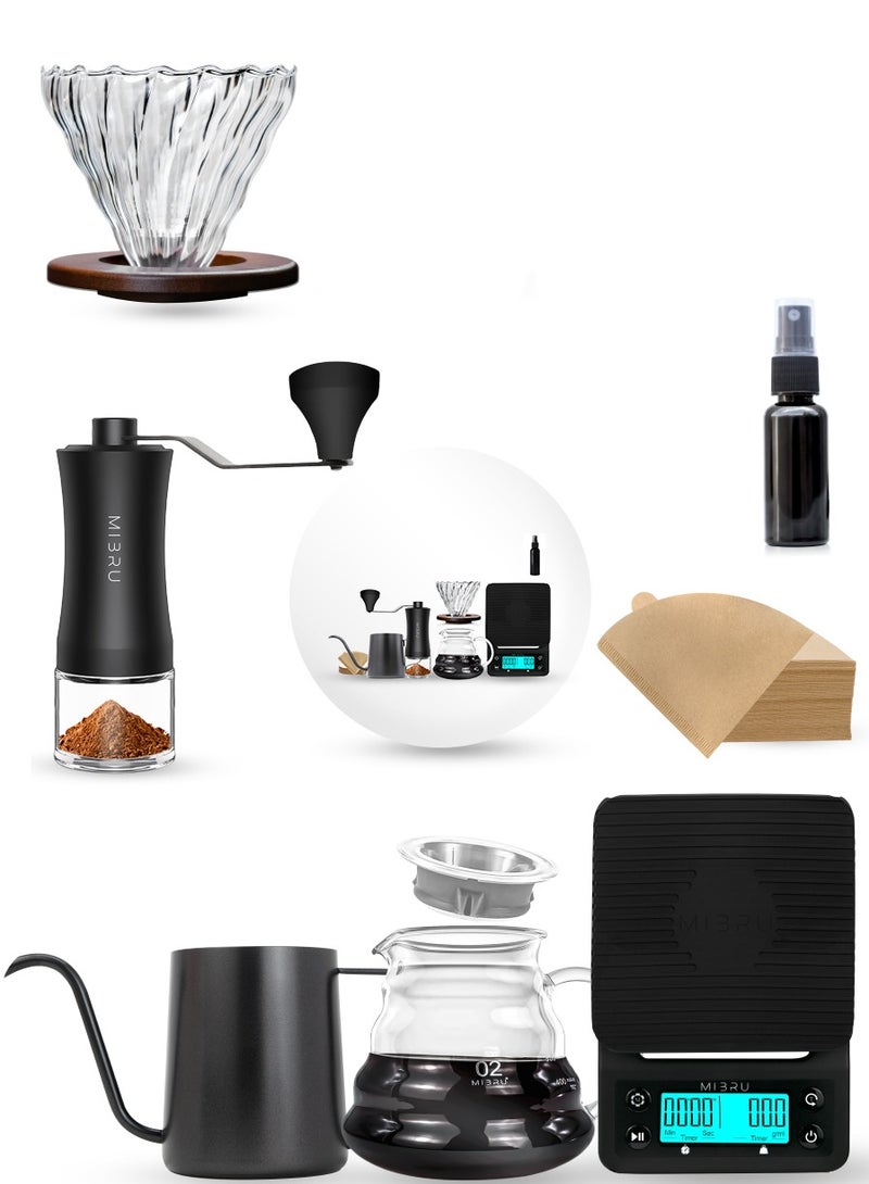 MIBRU V60 Drip Coffee Maker Set Black Suitable It Consists Of A Scale Barista's Kit Glass Server Drip Jug Coffee Filter Coffee Grinder Drip Funnel - Image 1