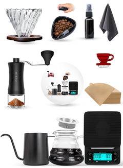 ميبرو مجموعة V60 تقطير القهوة احترافية بكج من 8 قطع اداوت قهوة مختصة لون اسود مع ميزان قهوة دقيق  - Image 1