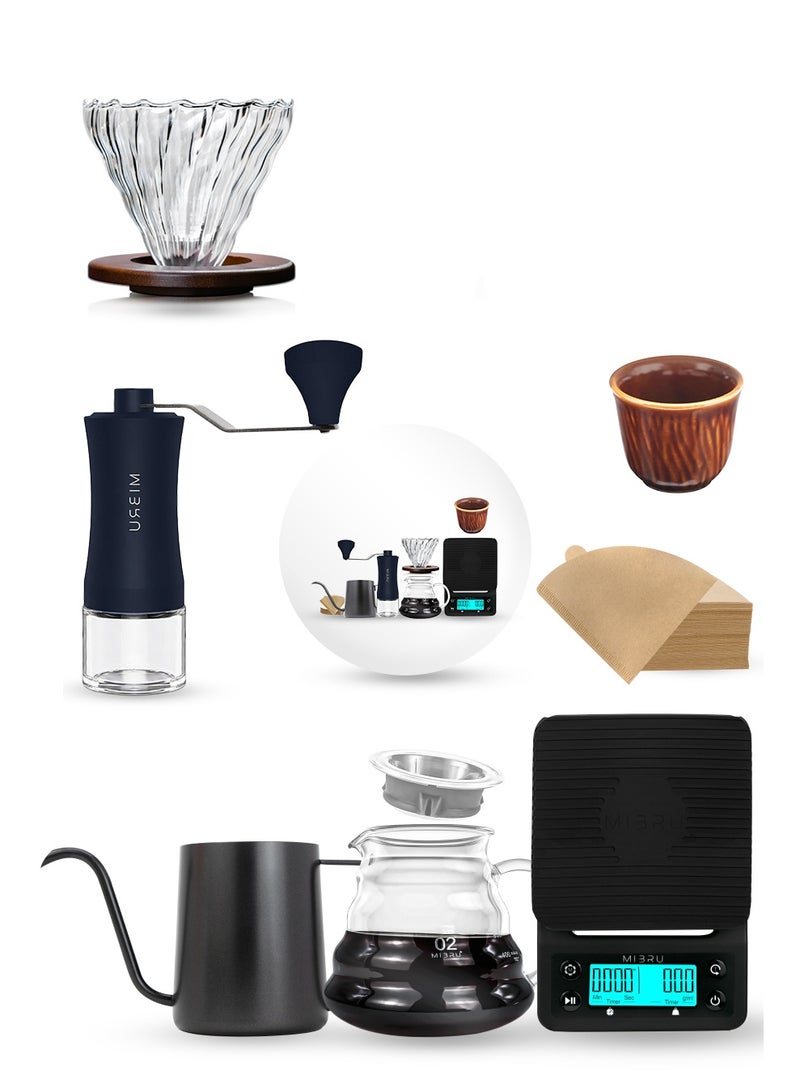 MIBRU V60 Drip Coffee Maker Set Black Suitable It Consists Of A Scale Barista's Kit Glass Server Drip Jug Coffee Filter Coffee Grinder Drip Funnel - Image 1