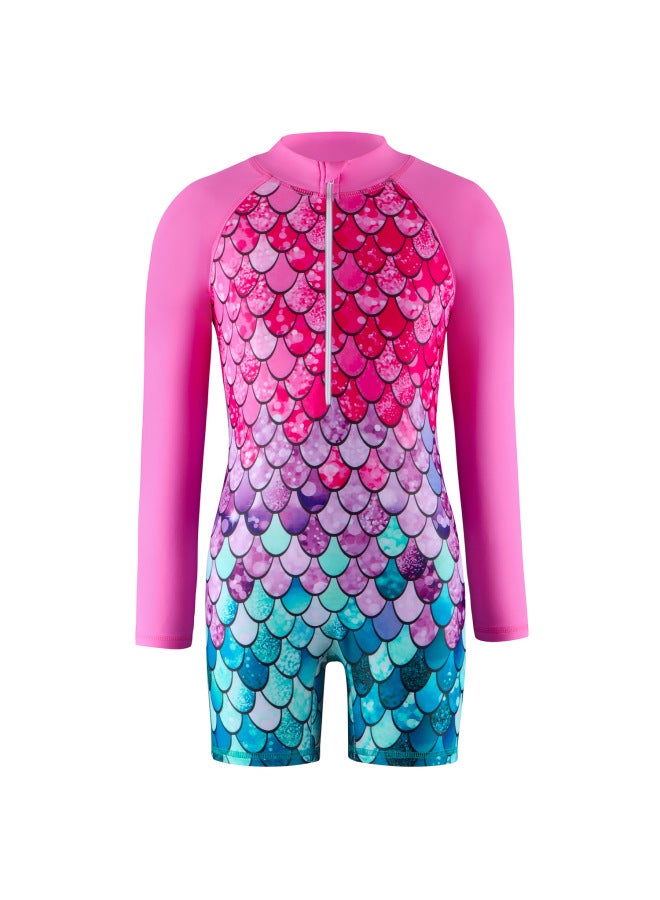 Loquat Children's Swimwear Girls' Long-sleeved Swimwear Unicorn Girls' Sunscreen Suit Big Children's Water Sports Quick-drying Swimwear-Color:YY294- - Image 1