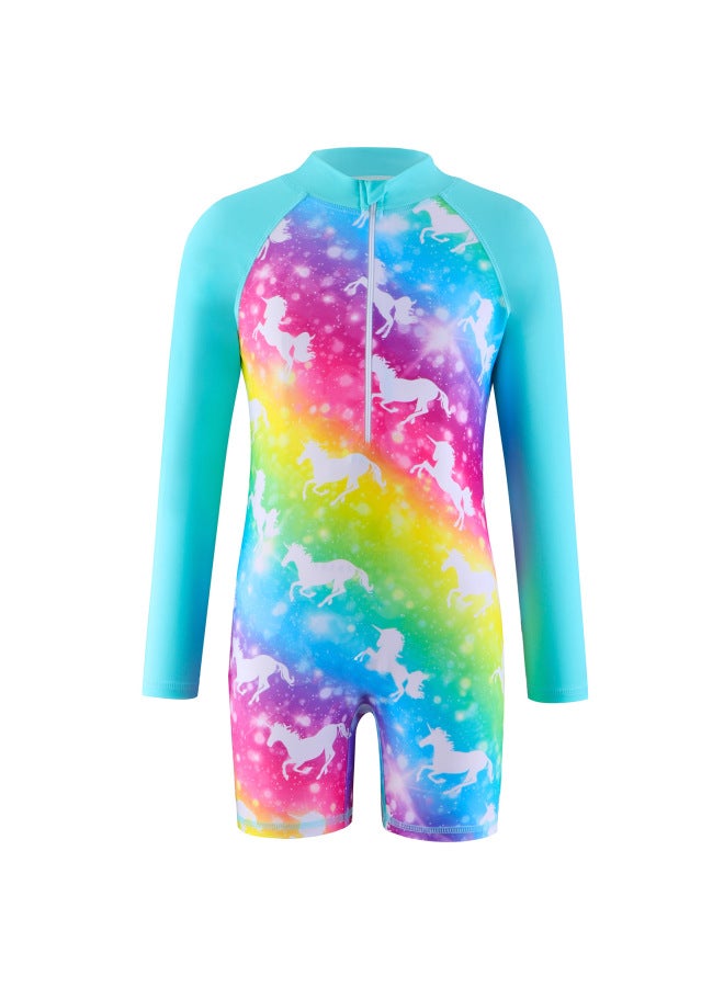 Loquat Children's Swimwear Girls' Long-sleeved Swimwear Unicorn Girls' Sunscreen Suit Big Children's Water Sports Quick-drying Swimwear-Color:YY294- - Image 4