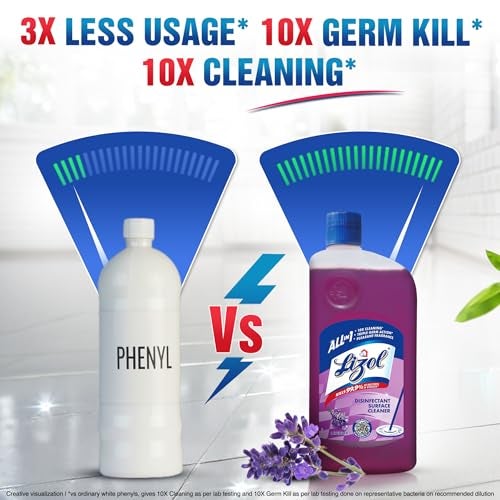 Lizol Disinfectant Surface & Floor Cleaner Liquid, Lavender - 1L | Kills 99.9% Germs | India's #1 Floor Cleaner - Image 3
