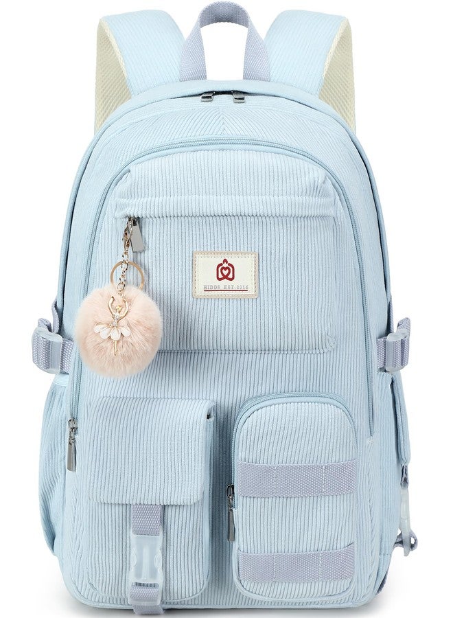 Hidds School Backpack for Teens Girls Women 15.6 Inch Laptop College Backpacks Corduroy Kids Bookbag Students Travel Daypack Womens (Blue) - Image 1