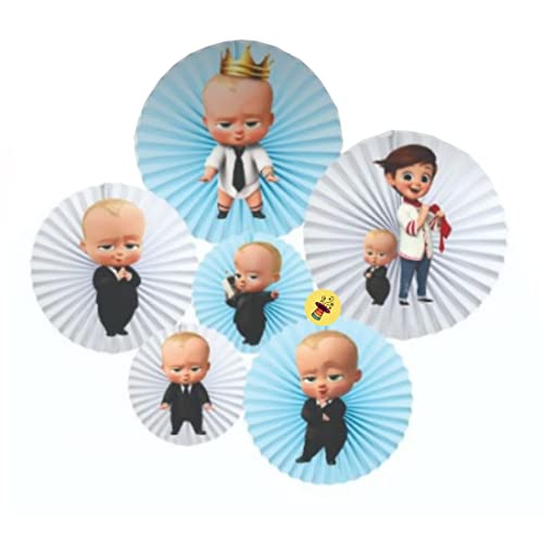Atpata Funky Boss Baby Paper Fans (6 pcs.) for Kid's Baby Boss Theme Birthday Party Decorations - Image 1