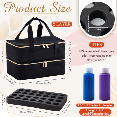 Abbylike Acrylic Paint Organizer Case for up to 56 Bottles 2 Oz Double Layer Art Supply Storage Bag Alcohol Ink Storage Paint Carry Case with Foam Insert and Inner PocketBlack - Image 3