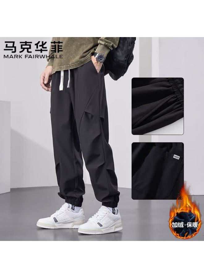 Mark Fairwhale Men's Casual Jogger Pants Autumn Winter Fleece Lined Outdoor Sports Warm Dark Gray Fleece XL