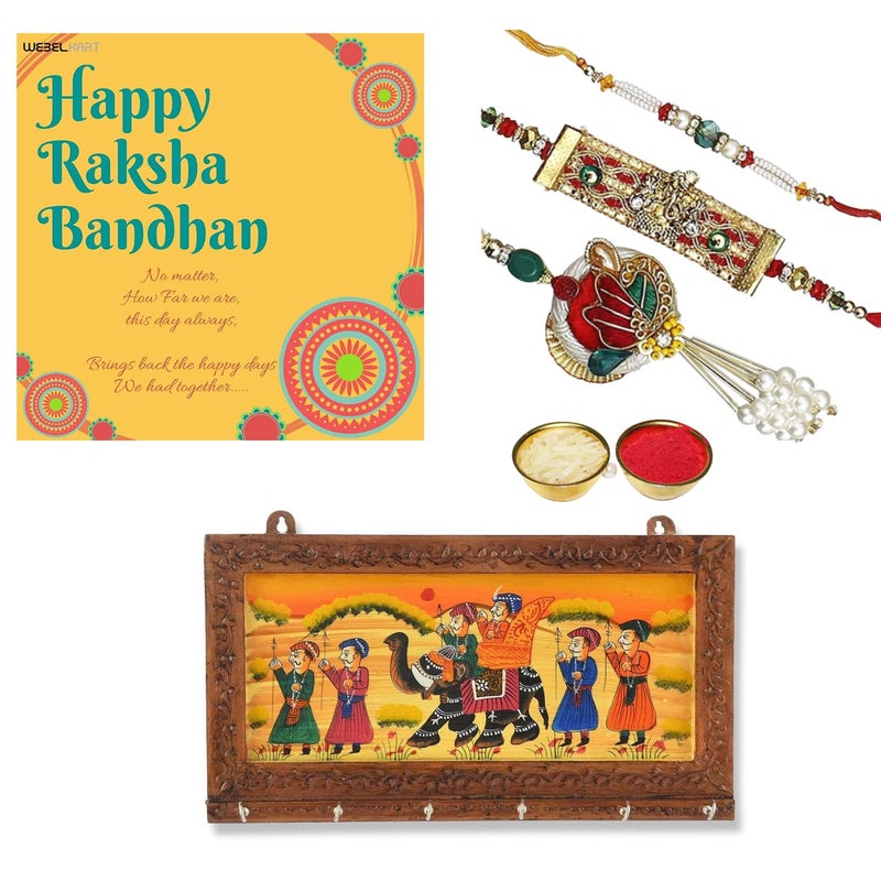 Webelkart |Premium Combo of Rakhi Gift for Brother and Bhabhi and Kids with Premium Rajasthani Art Work Key Holder,Rakshabandhan| Gifts for Bhai Sister Key Holder - Image 4