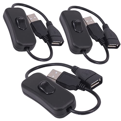 Yeebline USB Cable with Switch, Yeebline 3-Pack USB Male to Female Extension Cord Inline Rocker On/Off Switch for Driving Recorder, LED Desk Lamp, USB Fan, LED Strip (3 Pack Black) - Image 1