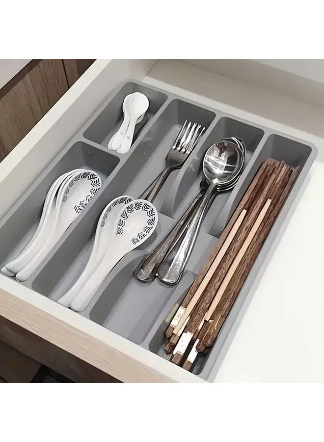 Grey Large Plastic Kitchen Cabinet Organizer Drawer Tray With Non Slip Compartments - Image 2