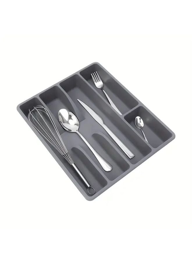 Grey Large Plastic Kitchen Cabinet Organizer Drawer Tray With Non Slip Compartments - Image 3