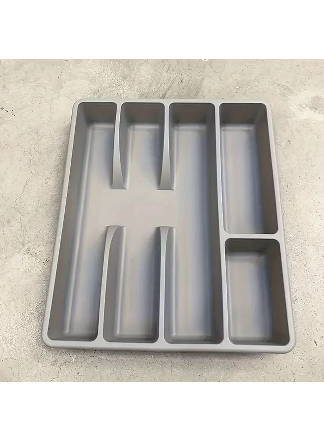 Grey Large Plastic Kitchen Cabinet Organizer Drawer Tray With Non Slip Compartments - Image 1