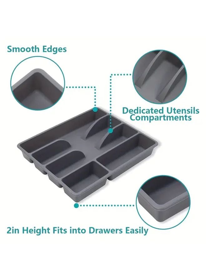 Grey Large Plastic Kitchen Cabinet Organizer Drawer Tray With Non Slip Compartments - Image 4