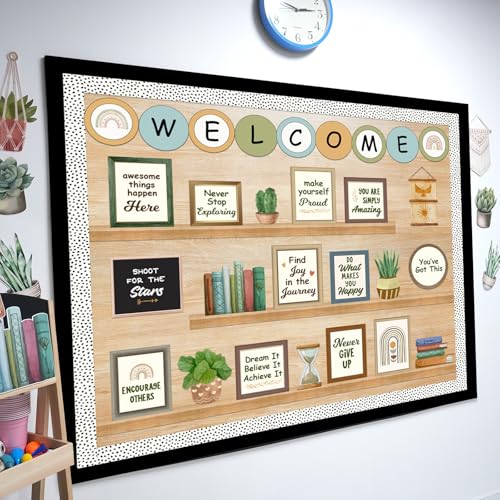 VABAMNA Welcome Back to School Bulletin Board Decorations, Boho Classroom Decor, Greenery Plant Bookshelf Inspirational Affirmation Cutouts for Teacher Welcome School Supplies Classroom Door Wall Decor - Image 2