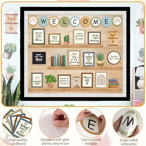 VABAMNA Welcome Back to School Bulletin Board Decorations, Boho Classroom Decor, Greenery Plant Bookshelf Inspirational Affirmation Cutouts for Teacher Welcome School Supplies Classroom Door Wall Decor - Image 4