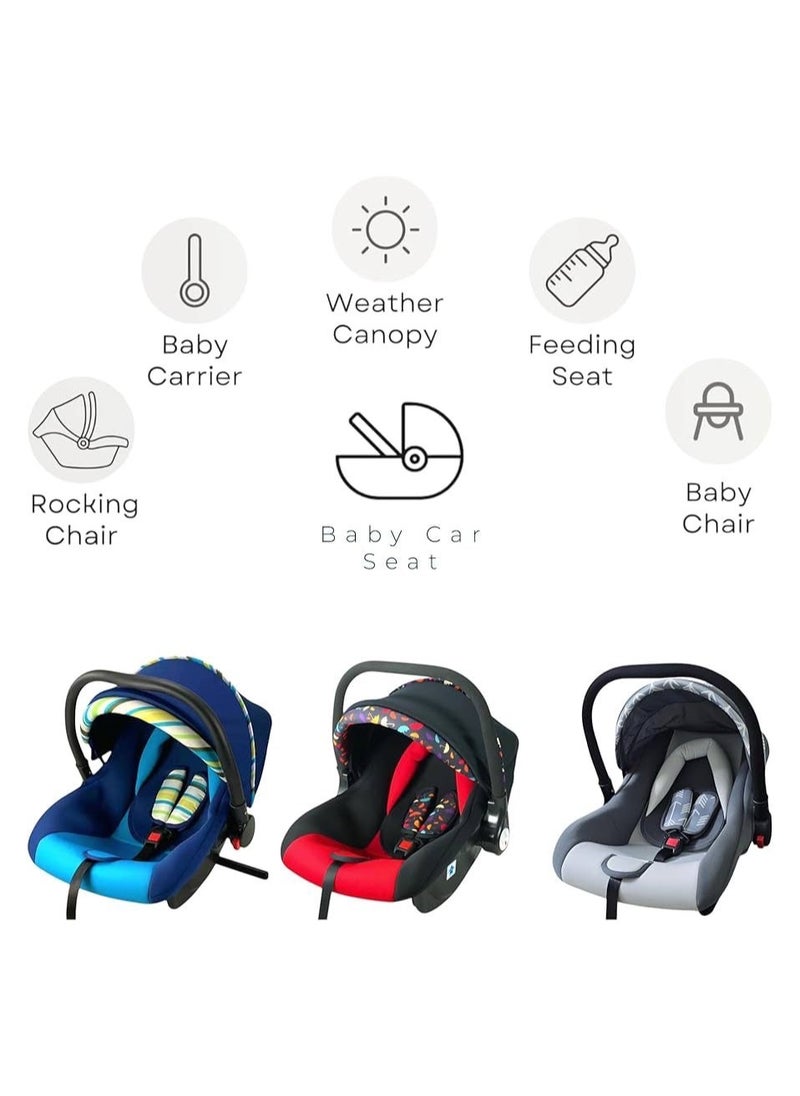 Star Kids - Baby Car Seat And Carrycot With Canopy, Convertible To Car Seat, Rocker, Carrycot And Feeding Chair, 0 - 18 Months, Bright Blue - Image 1