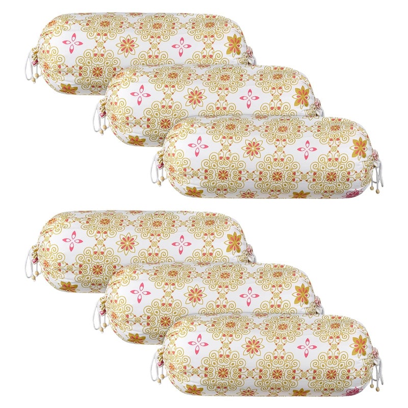 Kuber Industries Kuber Industries Pack of 6 Bolster Cover Cotton Bolster Cover Set Diwan Bolster Cushion Pillow Covers Bed Side Long Pillow Case Rangoli Masand Cover 16x32 Inch White Orange  - Image 1