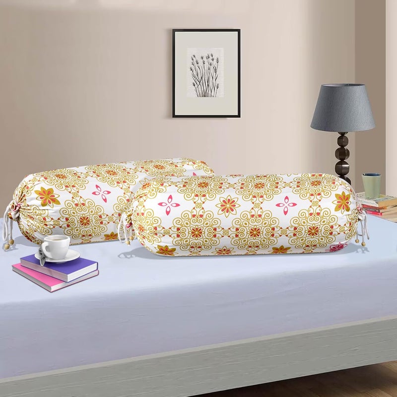 Kuber Industries Kuber Industries Pack of 6 Bolster Cover Cotton Bolster Cover Set Diwan Bolster Cushion Pillow Covers Bed Side Long Pillow Case Rangoli Masand Cover 16x32 Inch White Orange  - Image 2