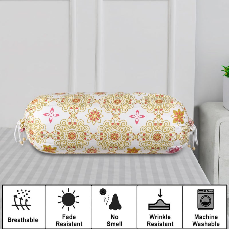 Kuber Industries Kuber Industries Pack of 6 Bolster Cover Cotton Bolster Cover Set Diwan Bolster Cushion Pillow Covers Bed Side Long Pillow Case Rangoli Masand Cover 16x32 Inch White Orange  - Image 5