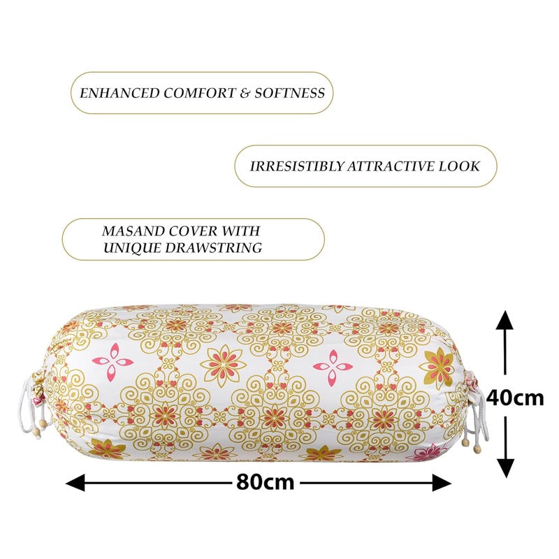 Kuber Industries Kuber Industries Pack of 6 Bolster Cover Cotton Bolster Cover Set Diwan Bolster Cushion Pillow Covers Bed Side Long Pillow Case Rangoli Masand Cover 16x32 Inch White Orange  - Image 3