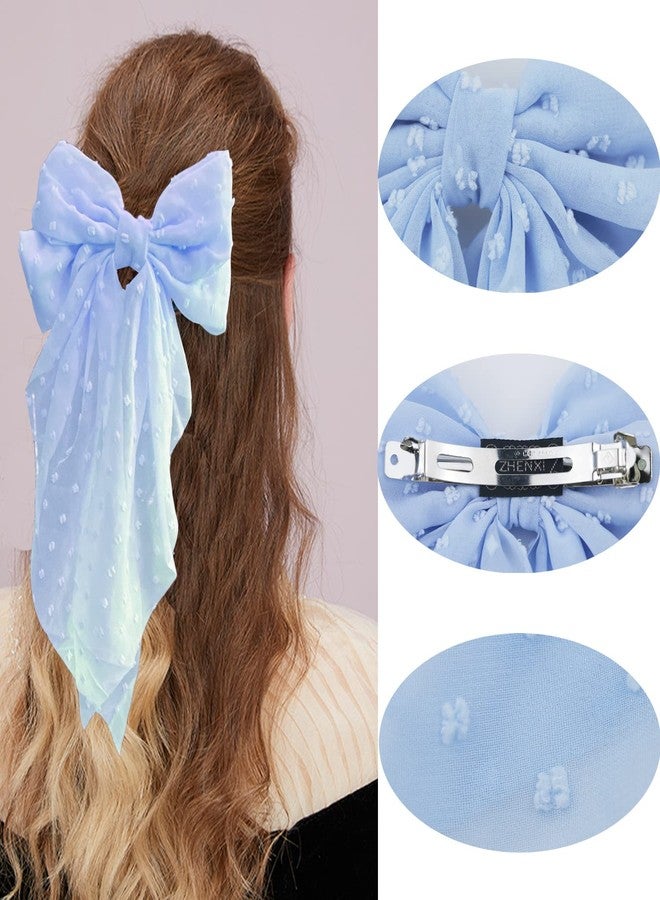 LAPOHI 3 Pieces Large Hair Bows with Long Tail for Women and Girls - Big Plain Color Bowknot Barrettes in Bright Colors - Image 2