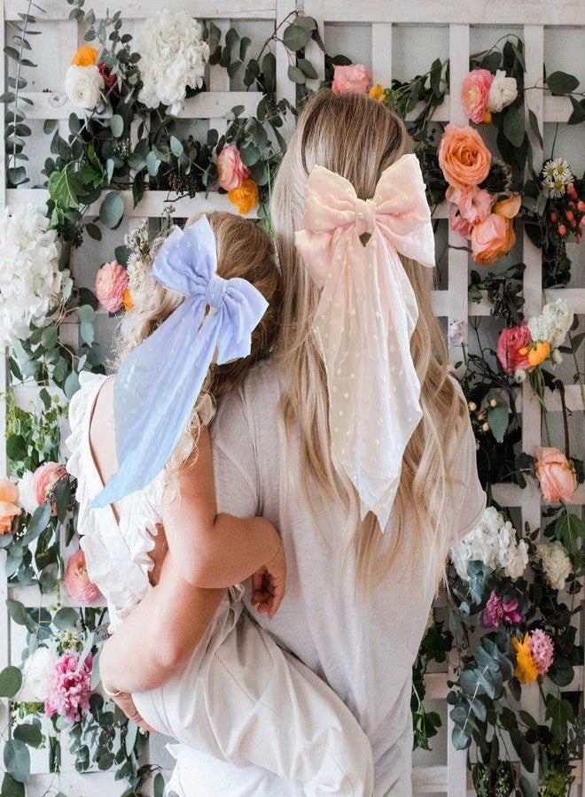 LAPOHI 3 Pieces Large Hair Bows with Long Tail for Women and Girls - Big Plain Color Bowknot Barrettes in Bright Colors - Image 5