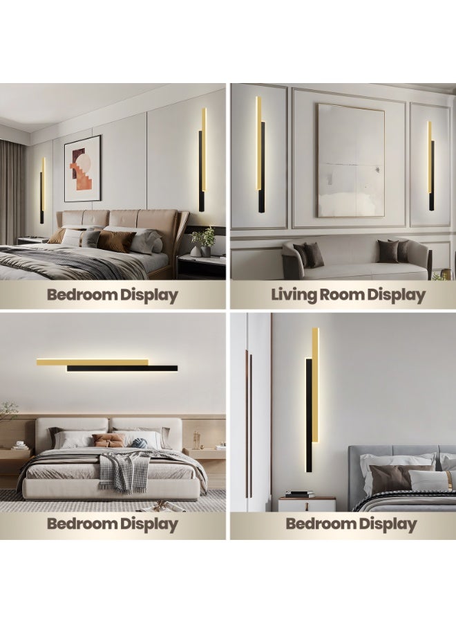 YATAI LIGHTING مصباح حائط طويل بشريط حائط، مصباح حائط LED حديدي، مصباح حائط داخلي، مصباح حائطي بسيط مثبت على الحائط لغرفة المعيشة وغرفة النوم والمنزل، مصباح ديكور بجانب السرير (ذهبي-أسود، 80 سم) - Image 2
