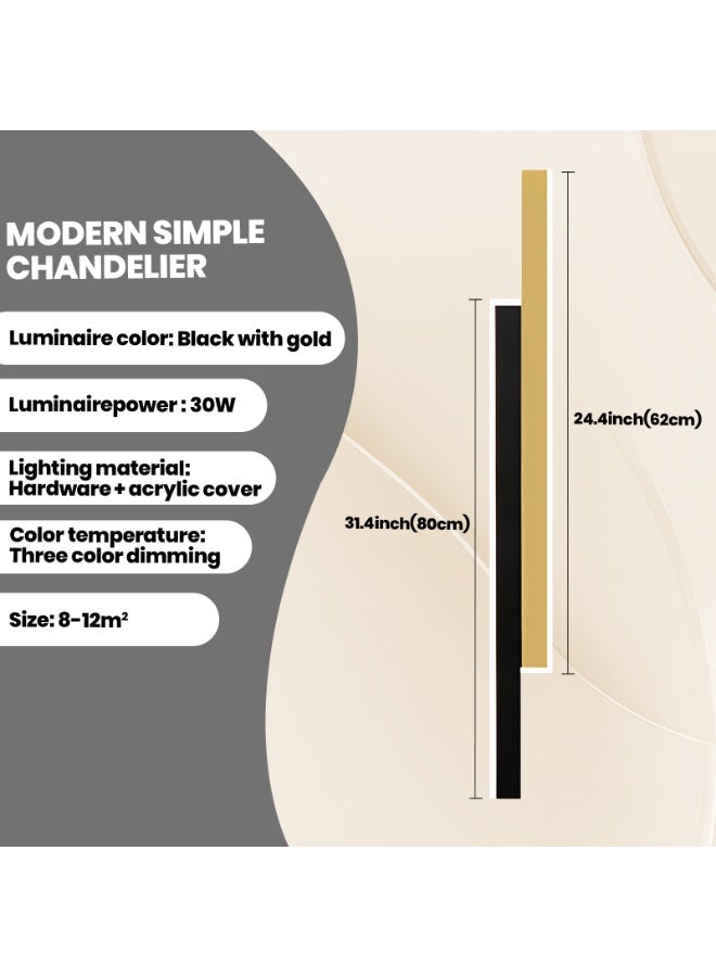 YATAI LIGHTING مصباح حائط طويل بشريط حائط، مصباح حائط LED حديدي، مصباح حائط داخلي، مصباح حائطي بسيط مثبت على الحائط لغرفة المعيشة وغرفة النوم والمنزل، مصباح ديكور بجانب السرير (ذهبي-أسود، 80 سم) - Image 3