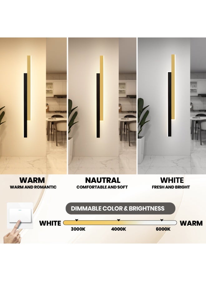 YATAI LIGHTING مصباح حائط طويل بشريط حائط، مصباح حائط LED حديدي، مصباح حائط داخلي، مصباح حائطي بسيط مثبت على الحائط لغرفة المعيشة وغرفة النوم والمنزل، مصباح ديكور بجانب السرير (ذهبي-أسود، 80 سم) - Image 4