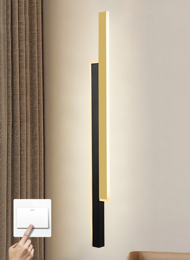 YATAI LIGHTING مصباح حائط طويل بشريط حائط، مصباح حائط LED حديدي، مصباح حائط داخلي، مصباح حائطي بسيط مثبت على الحائط لغرفة المعيشة وغرفة النوم والمنزل، مصباح ديكور بجانب السرير (ذهبي-أسود، 80 سم) - Image 1