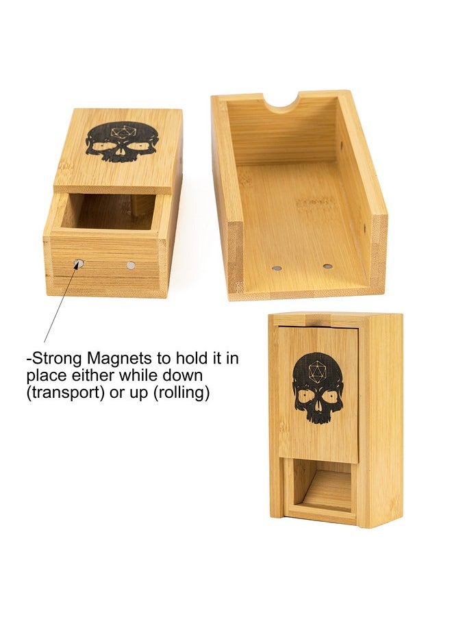cusdie Cusdie Bamboo Dice Tower Foldable Wooden Die Roller Castle Rolling Case for Dungeons and Dragons, Board Game, D&D, RPG(Skull)  - Image 4