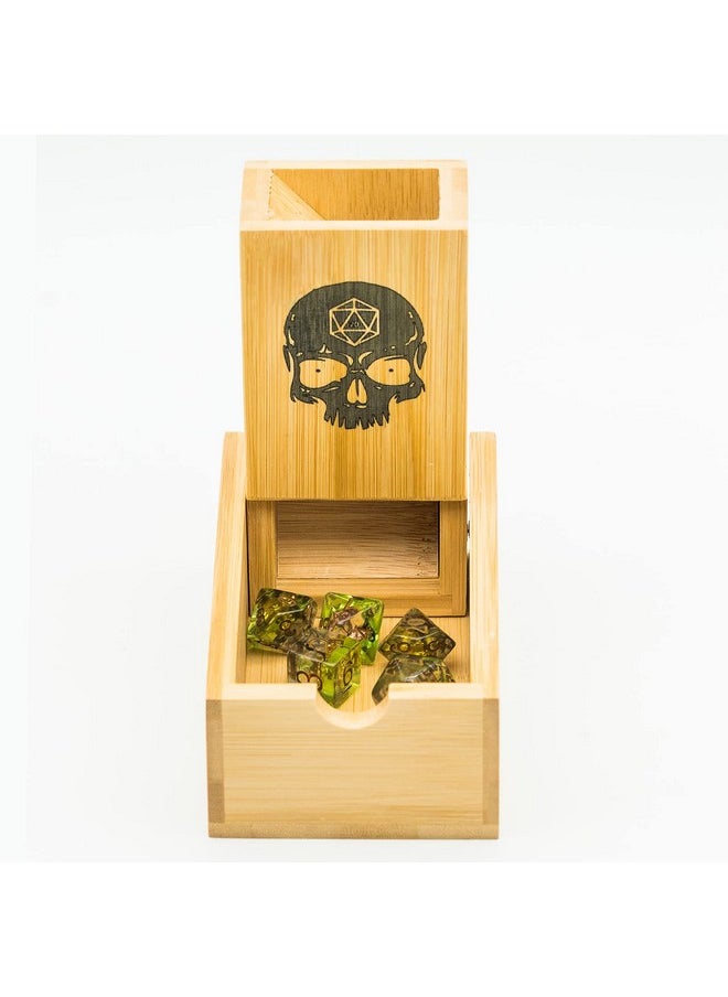 cusdie Cusdie Bamboo Dice Tower Foldable Wooden Die Roller Castle Rolling Case for Dungeons and Dragons, Board Game, D&D, RPG(Skull)  - Image 2
