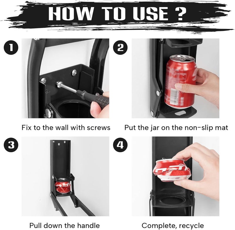 GYE 16 oz Metal Aluminum Can Crusher, Wall Mounted Heavy Duty Smasher for Aluminum Seltzer, Soda, Beer Cans And Bottles for Recycling, Gadgets for Home (Black) - Image 5