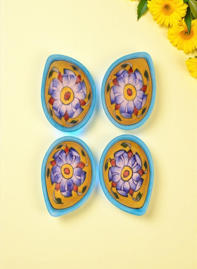 Natriel Handmade Blue Pottery Diya Diyas Earthen Assorted Colorful Diwali Decoration Puja Handpainted Home Indoor Outdoor Design Handmade Mix Color (Design-28) - Image 1