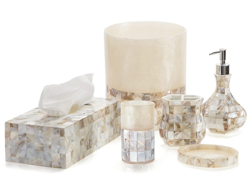 Creative Scents Milano Small Bathroom Trash Can 1.58 Gal / 6L - Decorative Bathroom Wastebasket with Beautiful Mother of Pearl Shells; Modern Round Waste Basket for Room, Bedroom or Living Room - Image 4