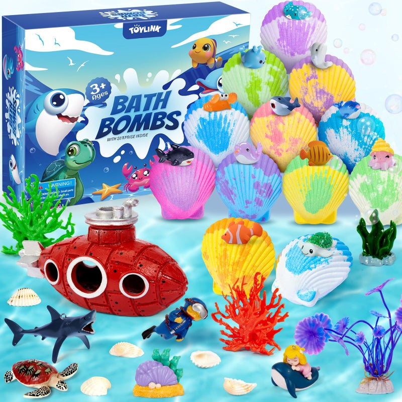 Toylink Ocean Bath Bombs for Kids with Toys Inside, 12 Pack Kids Shell Bath Bombs with Surprise Sea Animal Toys for Boys Girls Handmade Bubble Bath Fizzies Birthday Christmas Gift Set - Image 1