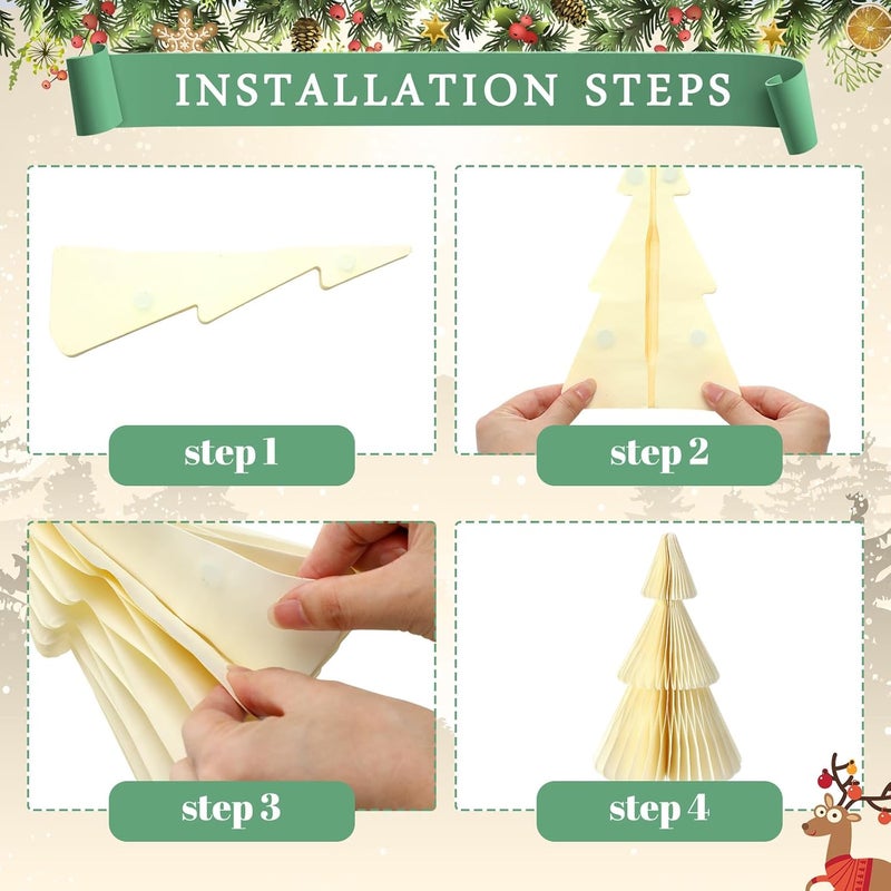 Watersay 6 Pcs Yellow Christmas Tree Honeycomb Centerpiece Minimalist 3D Paper Trees Centerpiece Modern Christmas Decor Rustic Reusable Table Decoration for Home Decor Xmas Gift - Image 4