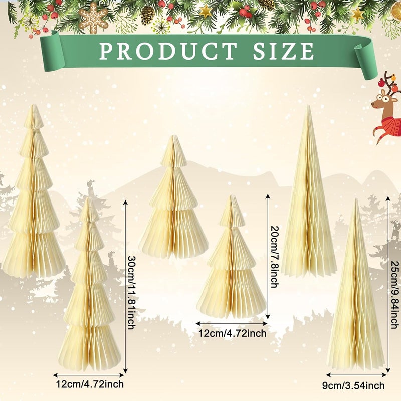 Watersay 6 Pcs Yellow Christmas Tree Honeycomb Centerpiece Minimalist 3D Paper Trees Centerpiece Modern Christmas Decor Rustic Reusable Table Decoration for Home Decor Xmas Gift - Image 3