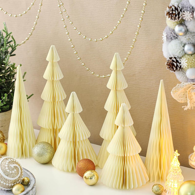 Watersay 6 Pcs Yellow Christmas Tree Honeycomb Centerpiece Minimalist 3D Paper Trees Centerpiece Modern Christmas Decor Rustic Reusable Table Decoration for Home Decor Xmas Gift - Image 1