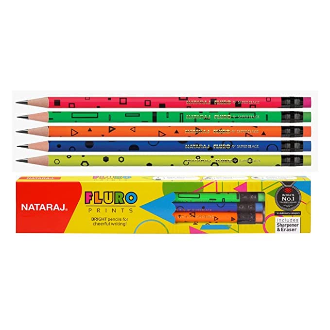 NATARAJ Nataraj fluro prints Pencils Round Shape Body for Strong Grip Multipal colour look for executives Easy Sharpening Good Handwriting Free Sharpener Superior lead quality Pack of 10 - Image 2