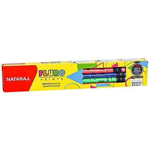 NATARAJ Nataraj fluro prints Pencils Round Shape Body for Strong Grip Multipal colour look for executives Easy Sharpening Good Handwriting Free Sharpener Superior lead quality Pack of 10 - Image 1