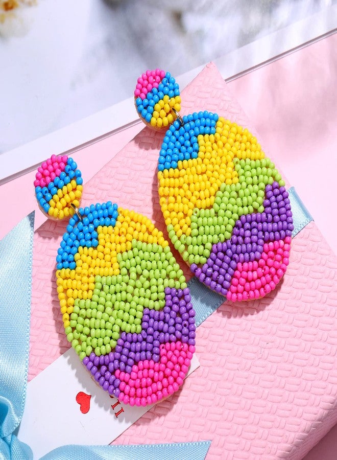 ARATLENCH Easter Earrings for Women Boho Colorful Hypoallergenic Easter Egg Beaded Dangling Earrings Cute Spring Birthday Party Jewelry Accessory Gift - Image 3